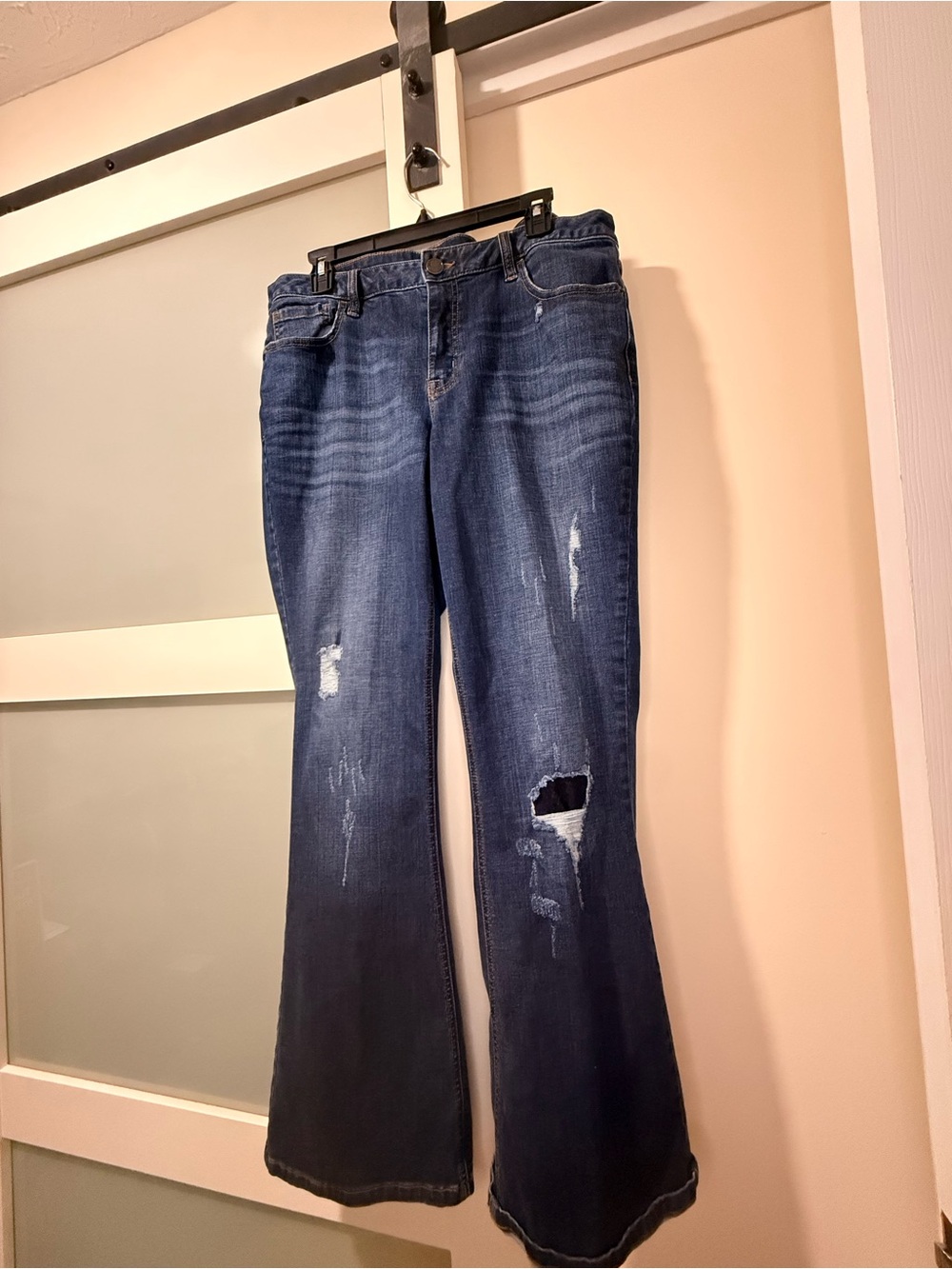 Lane Bryant Dark Blue Distressed Flare Jeans